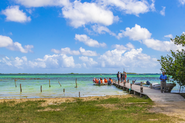 Muyil Lagoon panorama view boat trip in tropical jungle Mexico.